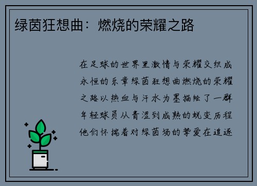 绿茵狂想曲：燃烧的荣耀之路